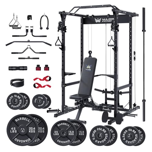 Major Fitness Drone1 Power Cage – Multi-Function Power Rack for Home Gym, Squat Rack with Pull-up Bar, Cable Crossover System, J-Hooks, for Strength Training, Heavy-Duty Steel Construction
