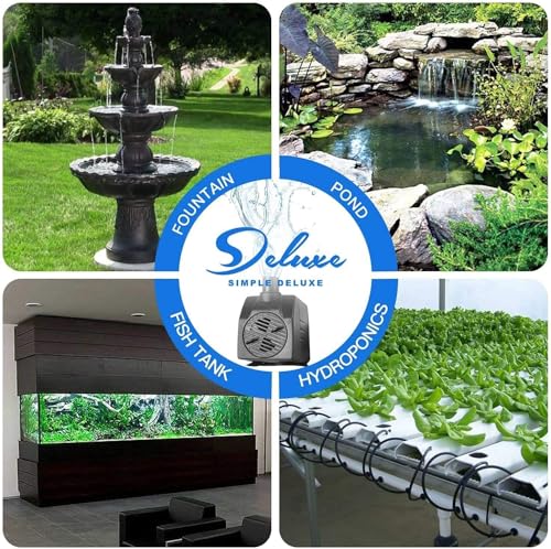 Image of Simple Deluxe 80 GPH Water Table Pump with Adjustable Intake for Fish Tank, Hydroponics, Aquaponics, Fountains, Ponds, Statuary, Aquariums & more, Black
