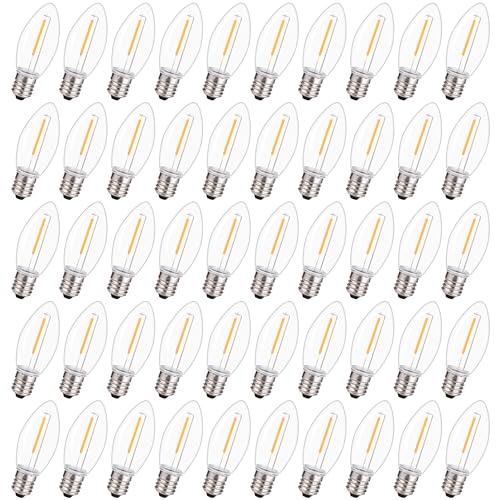 BORT 50 Pack C9 LED Replacement Light Bulb C9 LED Bulbs for Christmas Outdoor String Lights E17 Intermediate Base Clear Plastic Commercial Grade Holiday Bulbs 2700K