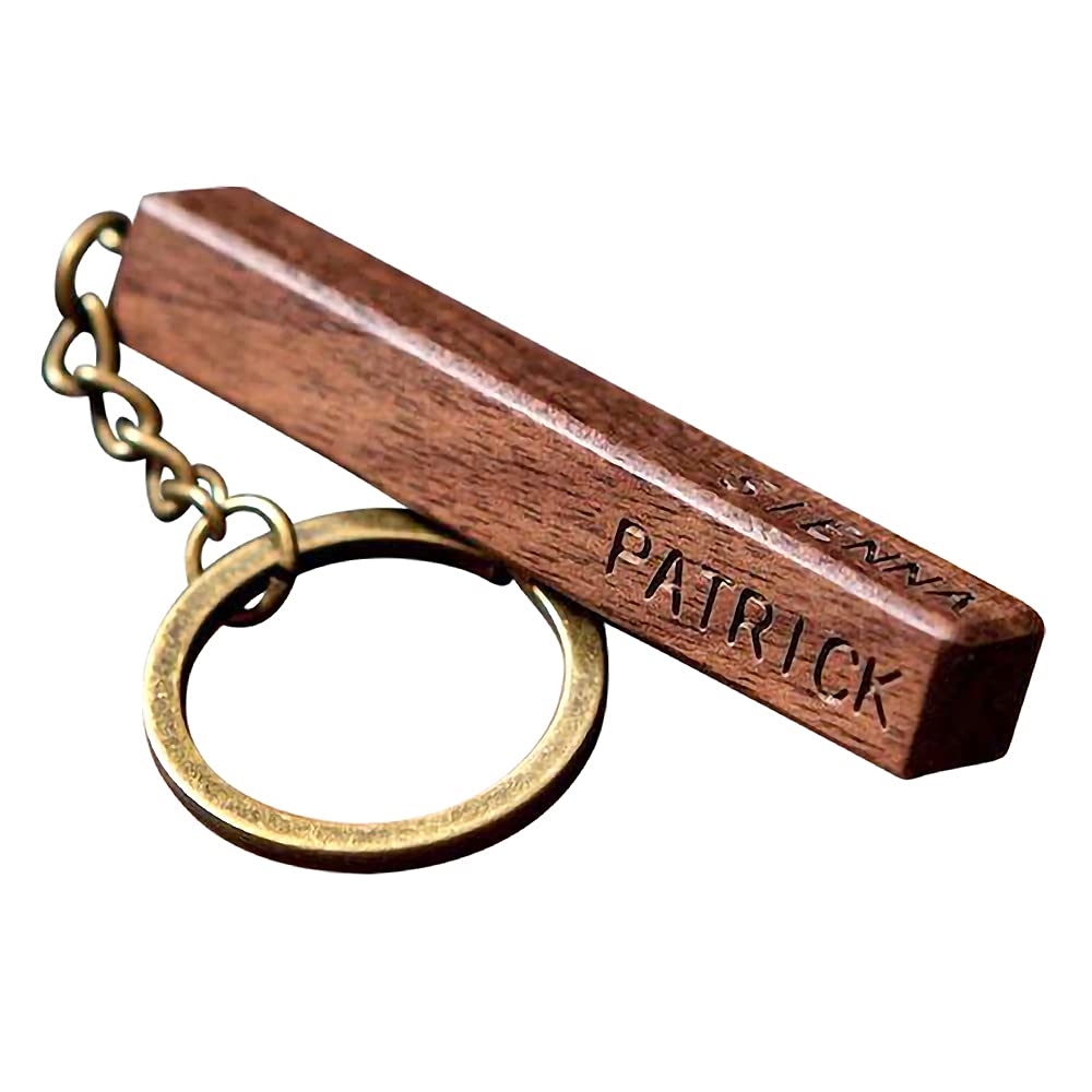 Glooraca Personalised Wooden Keyring Wooden Name Keychain Engraved Text Keyring Custom Key Ring Personalised Gift for Dad Grandpa Husband Brother