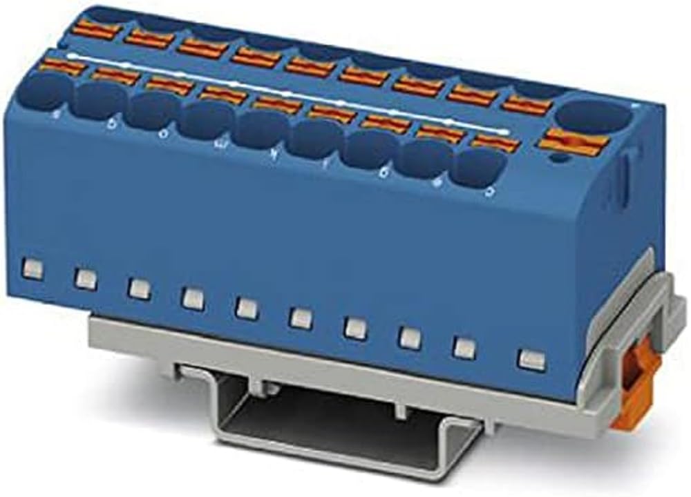 Phoenix Contact Ptfix 10/18X4-NS35 - Blocco Di Distribuzione Bu Numero Di Collegamenti 19, Sezione 0,5 Mm² - 10 Mm², Awg 20-6, Larghezza 28,6 Mm, Confezione Da 8 Pezzi, Colore: Blu-image