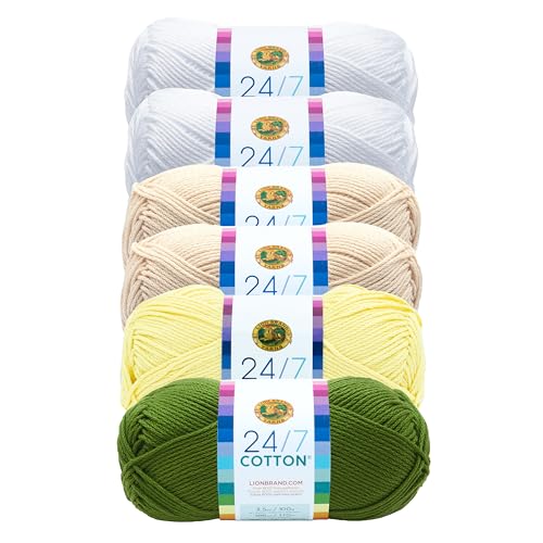 Image of Lion Brand Yarn, 24 /7 Cotton Mercerized Lightweight Yarn for Knitting, Crochet, and Crafts, Lemon-Lime, 6 Pack, Multicolor Pack of Natural Fiber for Breathable Tops, Durable Bags, and Dish Cloths