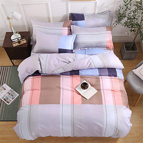 YUNSW Ropa De Cama De Raya Funda Nórdica A Cuadros Tela De Algodón con Cremallera Funda Nórdica Doble Full Queen King E 220x240cm