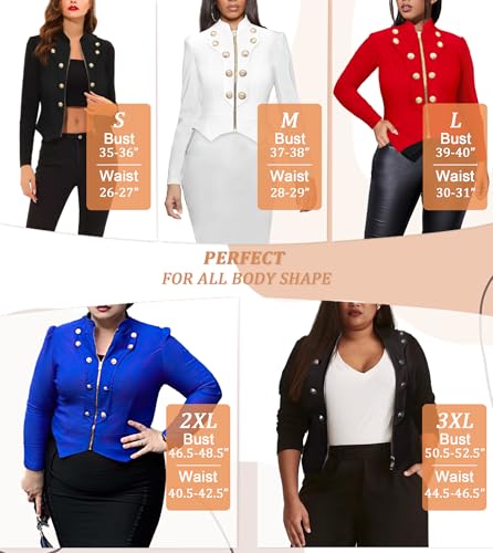 Hybrid & Company Women's Fashion Military Crop Premium Ultra Stretch Gold/Sliver Millennium Zipper Up Dressy Blazer Jacket4