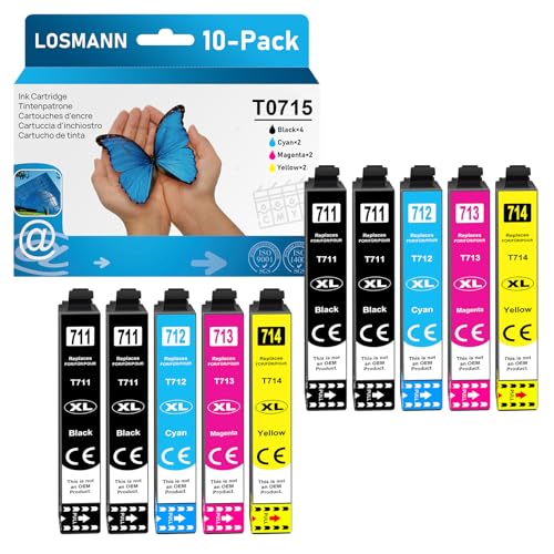 LOSMANN T0715 Cartouches d'encre compatibles pour Epson T0711 T0712 T0713 T0714 pour Stylus BX300F SX100 SX200 SX210 SX215 SX218 SX510W SX400 SX410 SX415...