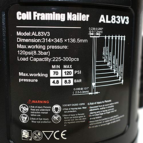 Air Locker AL83V3 3-1/4 Inch Full Round Head Coil Framing Nailer