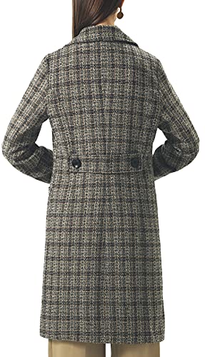 Image of chouyatou Women Elegant Notched Collar Double Breasted Wool Blend Over Coat (X-Large, Coffee-Plaid)