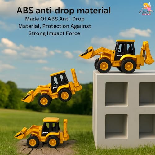 Image of WISHKEY 2-in-1 Friction Powered Bulldozer Truck JCB Excavator Toy Go Construction Vehicle with 180 Rotatable Shovel Big Rubber Wheels Heavy Duty Unbreakable Engineering Car for Kids
