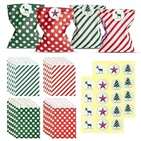 24 Stück Bunte Papiertüten Geschenktüten mit 24 Weihnachtsaufkleber, Geschenktüten Weihnachten zum Verpacken von Geschenken, DIY, Hochzeit (Rot & Grün mit 3 Stickermuster)