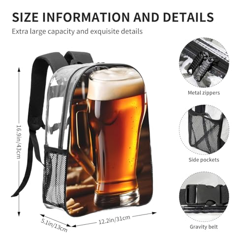 Beer Print Work Travel Stadium Events Transparent Backpack PVC Clear Bag Large Side Pockets4