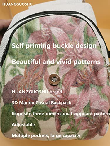Image of Small Canvas Backpack, Retro Boho Washed Hippie for Women Daily Commute (Mango Decorations)