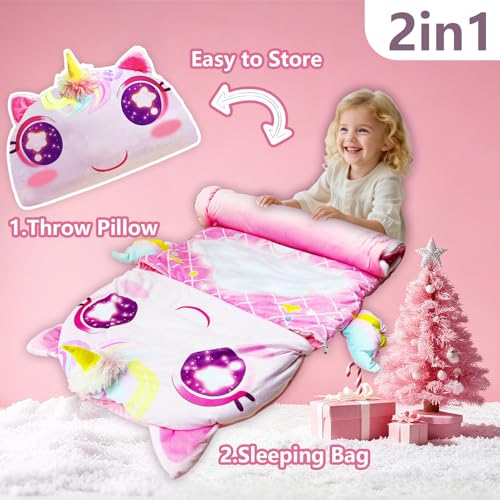Image of Kids Sleeping Bag, Large Unicorn Slumber Bag for Girls Boys, Portable Nap Mat, Preschool Daycare Kindergarten Birthday Gift 3-12 Yr Child