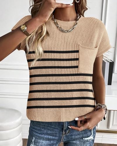 Image of KIRUNDO Summer Fall Short Sleeve Sweater for Women 2026 Casual Sweater Vest Cotton Knit Pullover Tank Tops Fashion Clothing