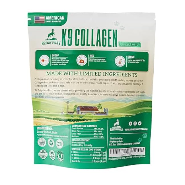 K9 Collagen PEPTIDE Complex W/BIOTIN - Hip & Joint Supplement for Dogs- Supports Healthy Joints, Skin & Coat ¨C Helps in Recovery & Repair¨C 3+ Months Supply - Over 114 Servings!-rC1Nyxbs