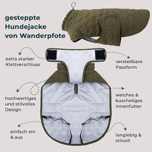 Wanderpfote Hundemantel – Steppjacke Hundejacke Stilvoll und Elegant – Hundemantel Wasserdicht – optimal für kleine und mittelgroße Hunde (Grün, XXXL)