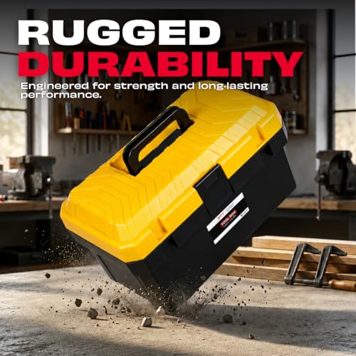 Image of JPT 14-Inch Industrial-Grade Heavy-Duty Plastic Tool Box |One Removable Tray | Secure Tight Latch with Padlock Eye | Best for Electricians, Carpenters, Automobile Use(YELLOW)