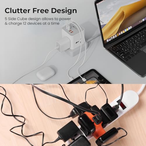 Image of OTEK VoltSafe C422 Extension Board with 4 Universal Sockets, 2 USB & 2 Type-C Fast Charging Ports, 2 Meter Cord, 2500W, 10A, Surge Protector, Power Strip for Home & Office