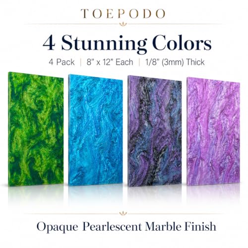 Image of TOEPODO Pearlescent Cast Acrylic Sheets Pearl Acrylic 1 /8inch Thickness Acrylic Sheets for Laser Cutting Art Design DIY Crafts /Home Deco (4, Sets, 8x12 Inch)