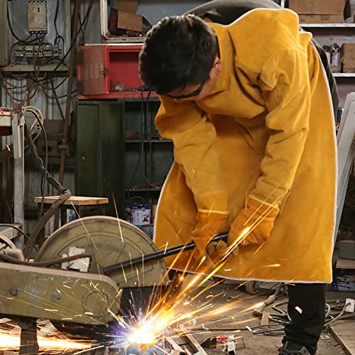 Grembiule da lavoro in pelle bovina, per saldatura, indumenti protettivi resistenti al calore e al fuoco, per saldatori, abbigliamento da saldatura, grembiule con maniche (85 cm)