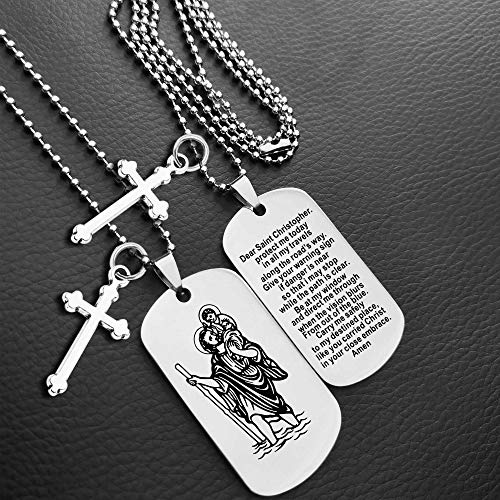 SUN MOON SEA Catholic Saint Christopher Necklace Cross Stainless Steel Keychain Male Pendant Jewelry Blessing Necklace Bless Christianity2
