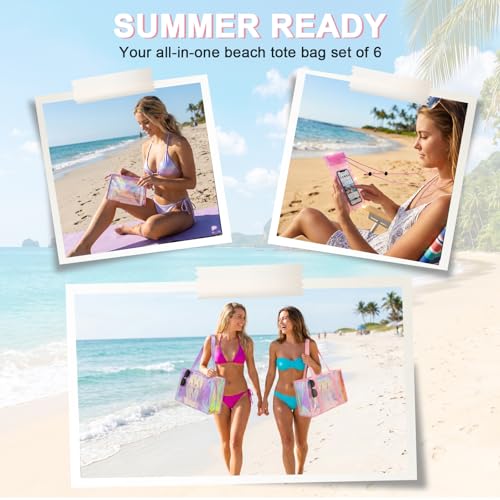 Image of Iridescent Waterproof Beach Tote Bag for Women Large Jelly Tote Bag for Summer Travel Vacation Swim Pool