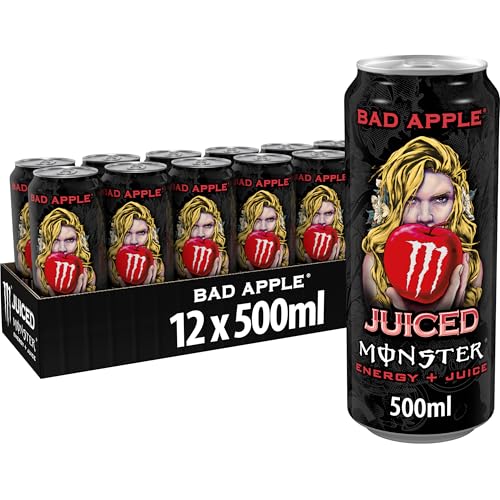 Monster Energy Juiced Bad Apple, Bebida Energética- Pack de 12 Latas de 500ml