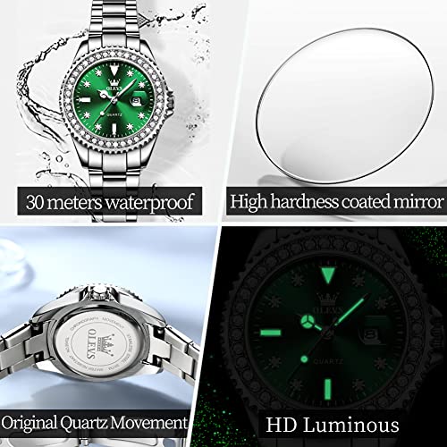 Image of OLEVS Watches Women with Date Silver Stainless Steel Luxury Ladies Watches with Small Writs Diamond Watches for Women Waterproof Elegant Dress Quartz Analog Women's Wrist Watches Reloj de Mujer