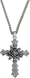 m men style Vintage Cross Rose Flower Design Necklace Stainless Steel Gothic Punk Jewelry Pendant Necklace for Men Women SPn20211259-picture-55