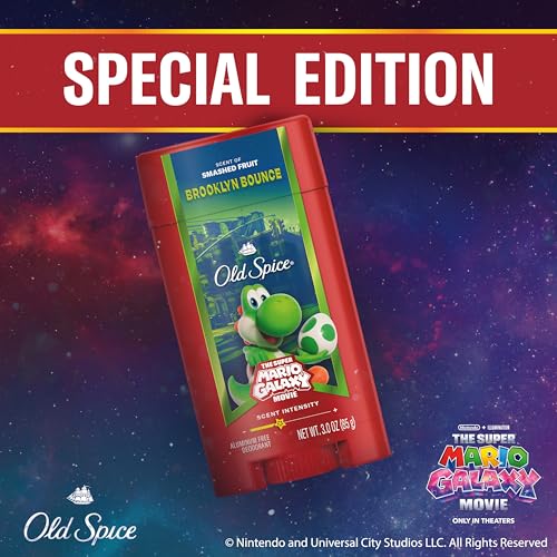 Image of Old Spice Aluminum Free Deodorant for Men, Old Spice x The Super Mario Galaxy Movie, 24 /7 Lasting Freshness, Lasting Odor Protection, Smell Super with Brooklyn Bounce, Smashed Fruit Scent, 3.0 oz