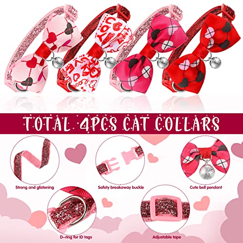 4 Pack Valentines Cat Collar with Bow Tie and Bell Puppy Collar Cat Bow Tie Kitty Collars Holiday Cat Collars Tiny Dog… - Image 5