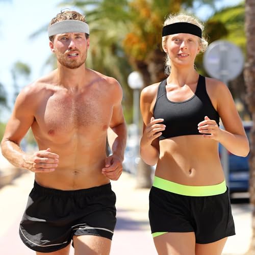 Image of 4 Pack Sweatbands Sports Headband for Men and Women, Moisture Wicking Athletic Workout Headband for Running, Tennis, Basketball, Yoga, Gym Stretchy Unisex Sweatband