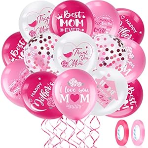 50 Pcs 12inch Happy Mothers Day Balloons Party Decorations Supplies I Love You Best Mom Ever Thanks Giving Party Latex Balloons for Mothers Day Party Mother Birthday Party Favors