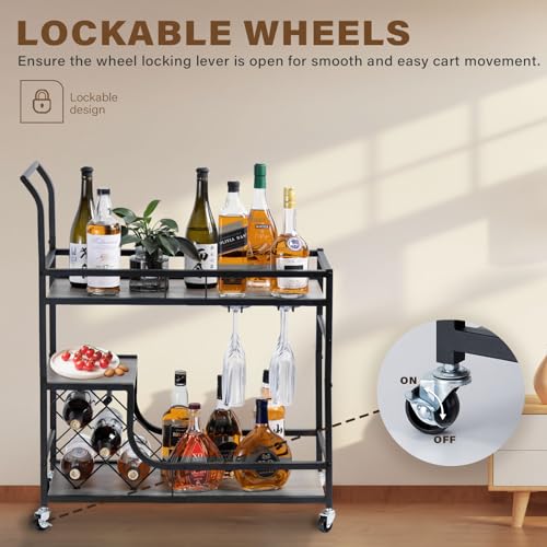 Barcartbarservingcartwithwheels2tierbarcartsforthehomekitchendiningroomwithwinerackandglassholderblack  Urban Country Home Decor Bar cart bar serving cart with wheels 2 tier bar carts for the home kitchen dining room with wine rack and glass holder black  urban country home decor