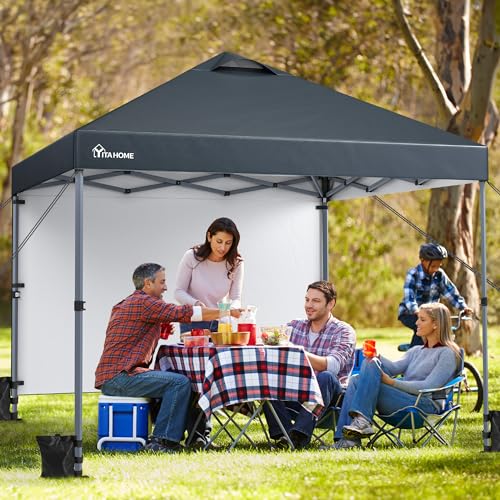 YITAHOME Pop up Pavillon 3 x 3 m Faltpavillon Festzelt Partyzelt mit 1 Seitenwand, Wasserdichtem Falten Garten Marquee mit Aufbewahrungstasche für Patio Märkte Strand Dunkelgrau