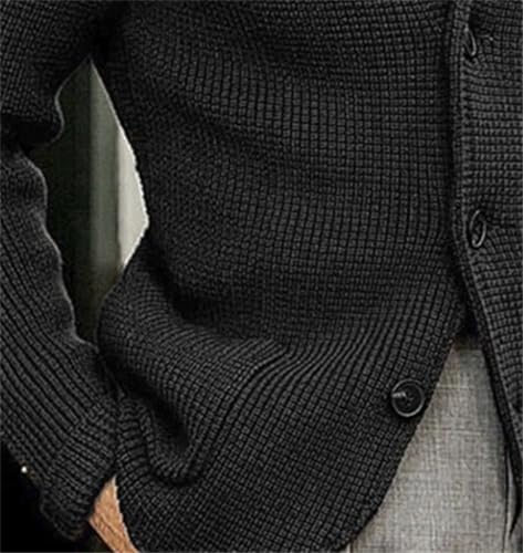 Mens Cardigan Sweater with Elbow Patches Stand Collar Button Down Winter Chunky Warm Knit Sweaters4
