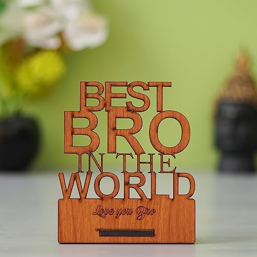 Image of eCraftIndia Set of 3 Designer Rakhi for Brother with Best Bro Ever Fridge Magnet & Best Bro in the World Wooden Writing Block | Raksha Bandhan Gift Set with Roli Chawal