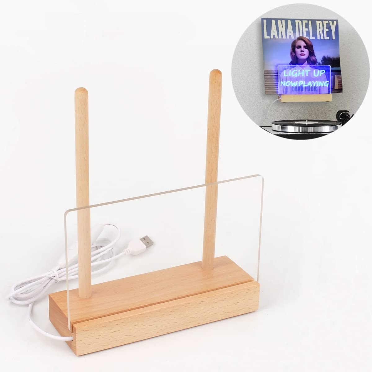 Photo 1 of BiJun Now Playing Vinyl Record Stand, Vinyl Record Holder Wall Mount Wooden Vinyl Display Holder Record Shelf for Vinyl Album Display and LPS Storage Holder with Multiple Colors Lights