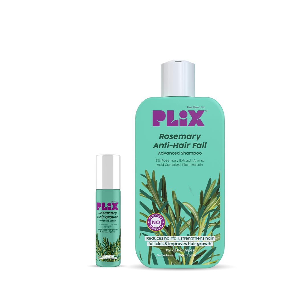 PLIX - THE PLANT FIX Rosemary Anti Hairfall Advanced Kit | Roll-On Serum (10ml) + Shampoo (200ml) | Reduces Hair Fall, Boosts Hair Growth, Strengthens Hair