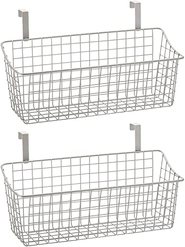 WUWEOT 2 Pack Gitter Aufbewahrungskörbe mit Haken, über Schranktür Veranstalter, Champagner Drahtkorb hängende Lagerung Veranstalter Länger Stahldraht Waschbecken Organisation für Küche & Bad Cover