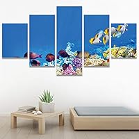 SIGNWIN 5 Panel Canvas Wall Art Modern Art Dramatic Fish Jellyfish Marine Life Multicolor Nautical Photography for Home Decorations Ready to Hang - 60