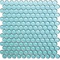Penny Round Glass Mosaic Tile 1”x1” – 5 Sq Ft Box of 5 Tiles – Glossy Finish, Waterproof, Easy Install Mesh-Backed Tile for Kitchen Backsplash, Bathroom, Shower, Wall, & Decor - Light Blue