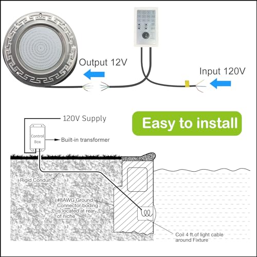 Salifa 60W10IN50FT Pool Lights For Inground Pool, 60W 10 Inch Color Changing Led Inground Pool Light thumb #4