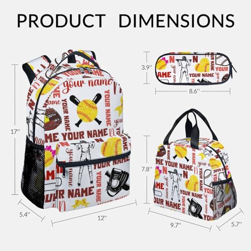 COZYAURA Personalized Backpacks for Girls - 3Pcs Sport Bookbag for Kids - Softball School Bag for Unisex - Kids Backpacks with Lunch Box Pencil Case Set2