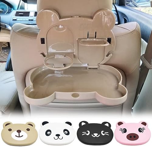 HEHW 車用 テーブル カー トレイ 折りたたみ式 ドリンクホルダー 後部座席 リアシート ミニテーブル 車載 フック付き 車用収納 かわいい 子供用 簡単取付 収納便利 (熊)