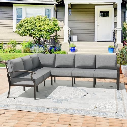 Metal Outdoor Patio Furniture Set for 6,Aluminum Corner Patio Sectional Set w/Removable Sponge Cushion,Outside Furniture for Porch, Balcony, Yard,Gray