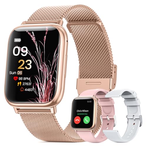 QEYUMYEU Reloj Inteligente Mujer con Llamadas, 1.83' con SpO2/ Ciclo Menstrual/Ritmo Cardíaco/Monitor de Sueño/Multideporte /IP68 Impermeable/Fitness Tracker para iOS Android (Oro Rosa)