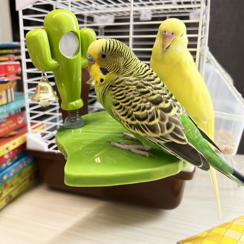 Image of Bird Training Platform, Entertainment Stand with Mirror Bell, Bird Love Green Color Puzzle Toys,Parrot Exercise Playground for Peony Parrot,Cockatiel, Budgerigar,Lovebird, Parakeet