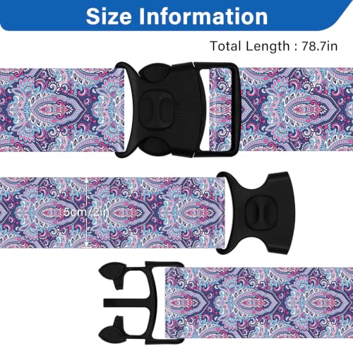 Image of Luggage Straps for Suitcases, Travel Adjustable Belt with Quick Release Buckle, Heavy Duty Nylon Bag Packing Strap, Unique Bright Identifiers Business Travel Accessories (2 Pack) - Purple Print