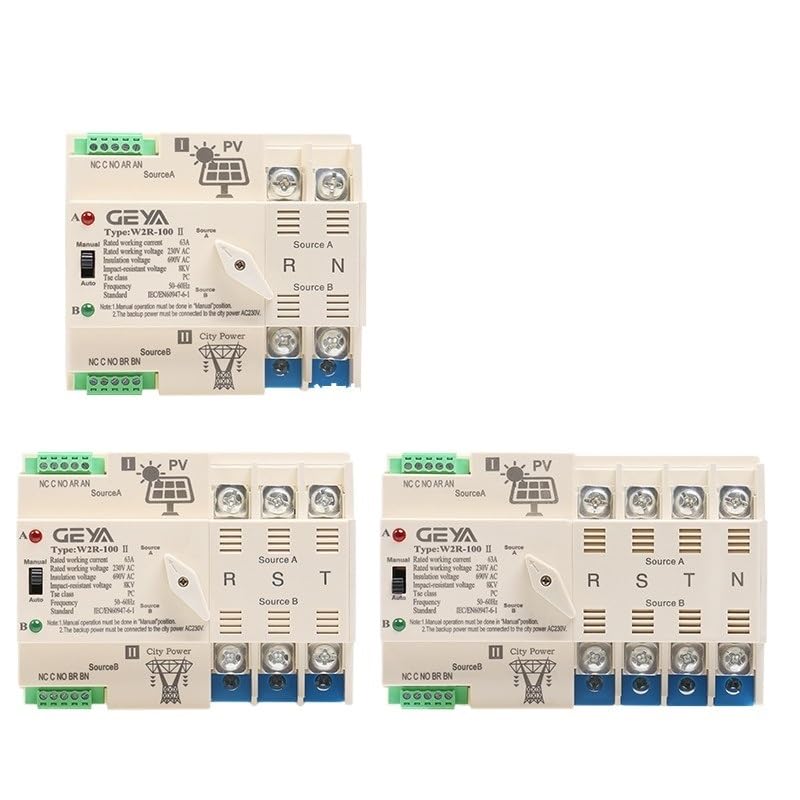 Magnetotermico 16a Interruptor de transferencia automática de energía solar 2P 3P 4P 63A AC220V ATS Sistema fotovoltaico de energía a la ciudad Magnetotermico (Color : 2P 100A, Size : PV 110V)