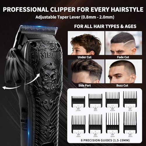 Image of BESTBOMG Professional Cordless Mens Hair Clippers & Beard Trimmer Kits & Sets,Metal Hair Clippers Cutting Grooming Kit with Long Battery Life for Family Barber Use (Black)